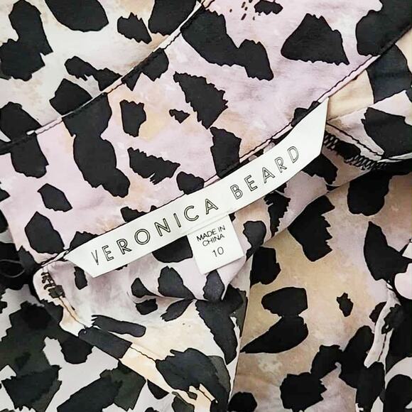 Veronica Beard Lety Top Lilac Multi Leopard Print Pastel Pleated Blouse SZ 10 - Picture 10 of 12